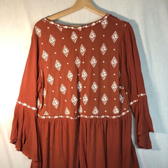 Terra Cotta & White Baby Doll Top Torrid Size 2 Flared Sleeves - Picture 7 of 11